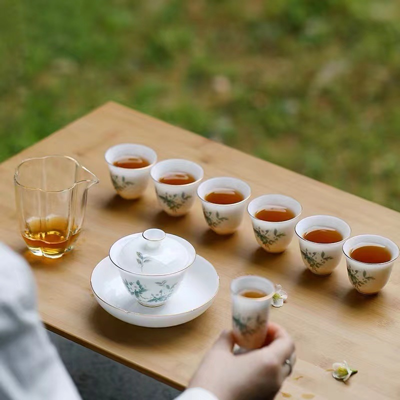 【静松】德化羊脂玉白瓷功夫茶具套装家用办公室陶瓷冰种玉瓷礼盒装